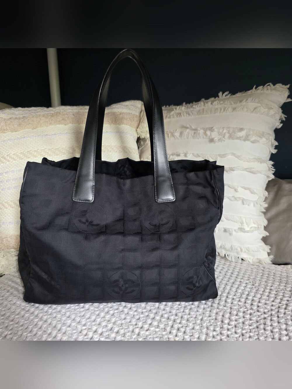 Chanel Black Canvas Travel Ligne Tote
